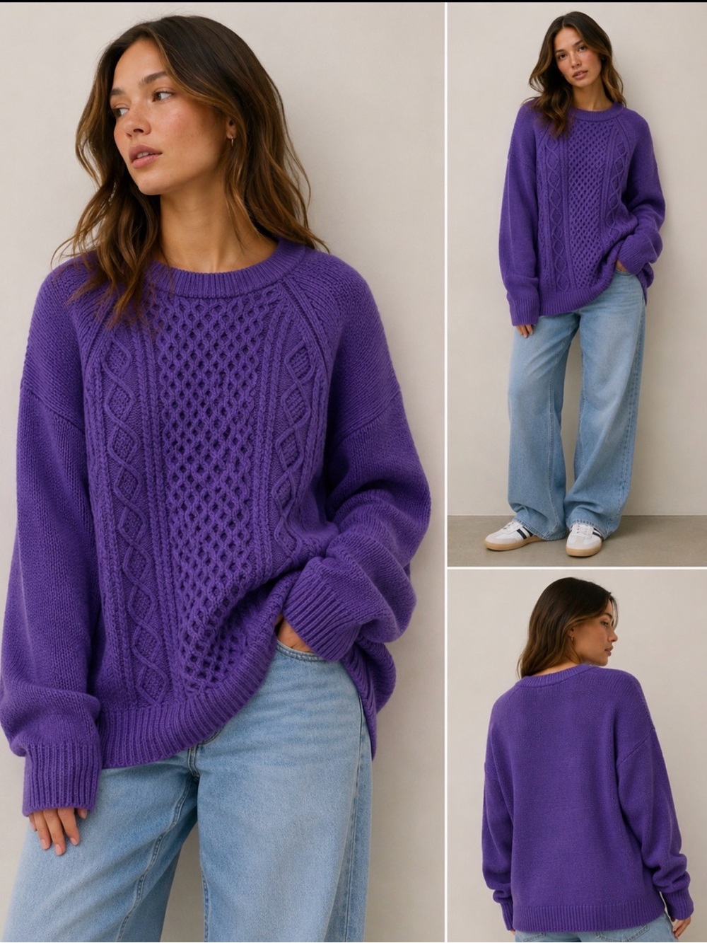 GAP Violet Cable-Knit Crewneck Sweater